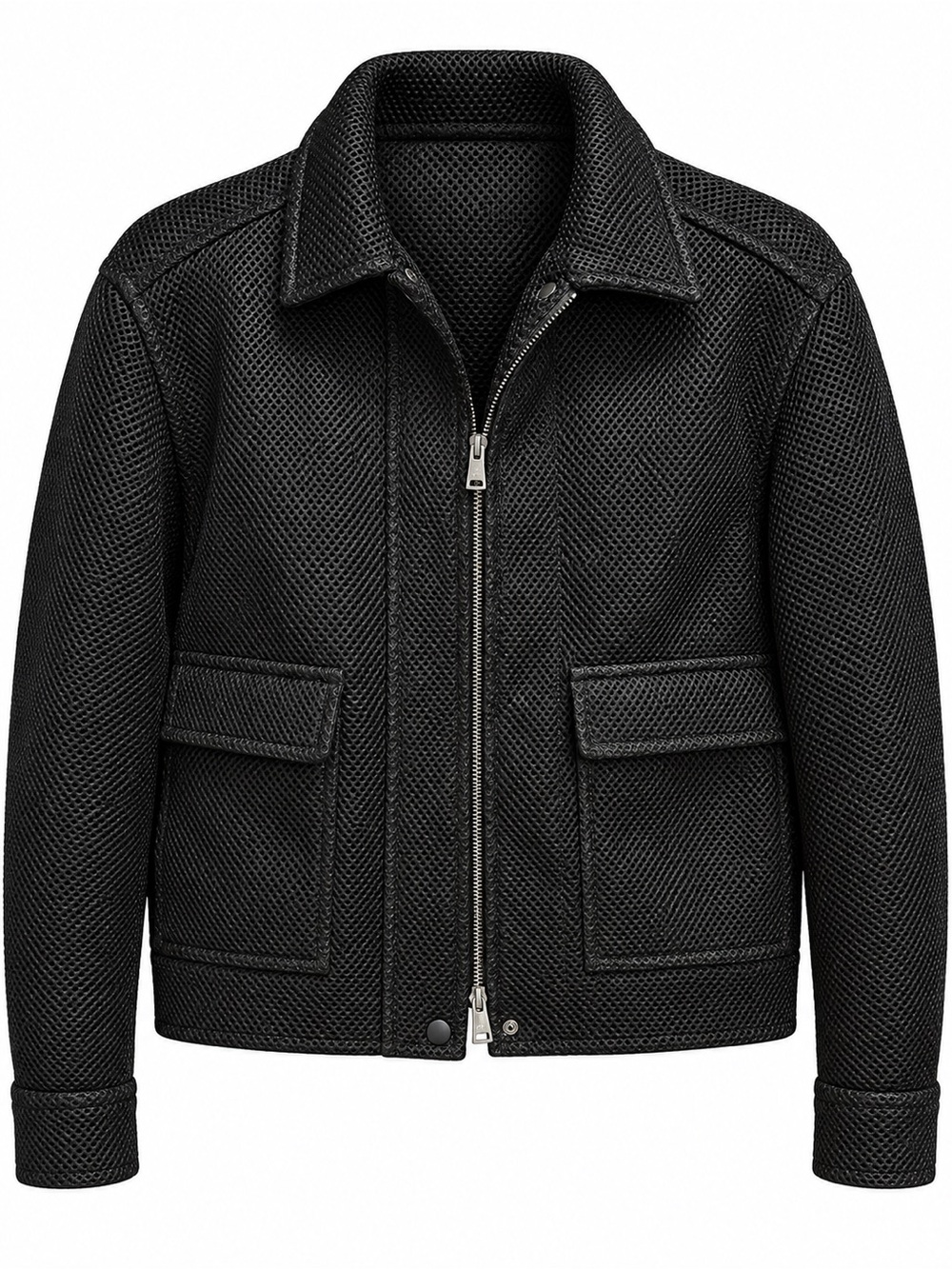 MaxMara Black Textured Zip Bomber Jacket